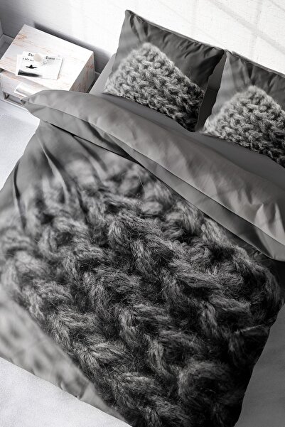 MonoHome Lastikli Çarşaflı Pamuk Saten Çift Kişilik Nevresim Takımı Örgü2