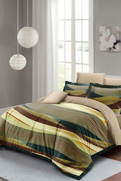 PerlaSera Harmony Brown - Double Duvet Cover Set, Tightly Woven Cotton Satin, 3D Custom Design