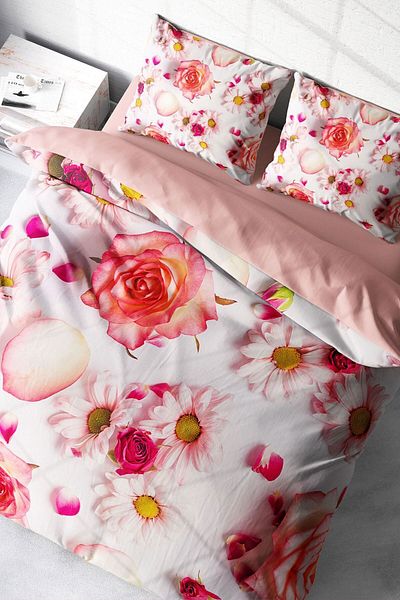 PerlaSera White Rose 3D Custom Design - Double Duvet Cover Set, Tight Woven Cotton Satin