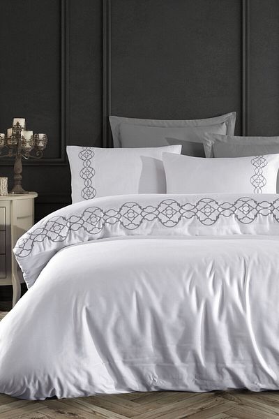 Dantela Cotton Satin Embroidered Double Duvet Cover Set - Victoria
