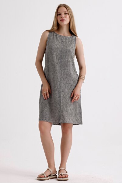 MD trend Linen Bell Dress - Sleeveless, Zippered Back Detail, Summer