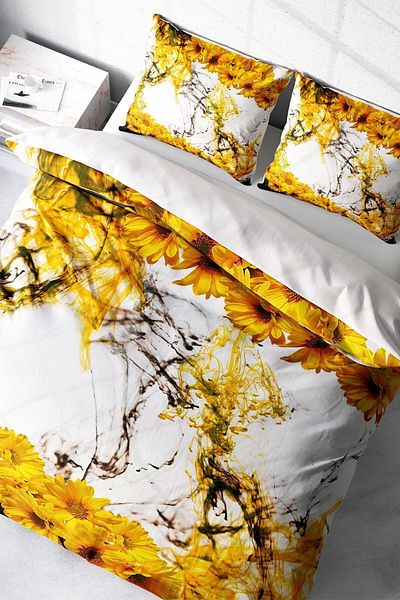 PerlaSera 3D Custom Design Yellow Daisy - Double Duvet Cover Set, Tightly Woven Cotton Satin