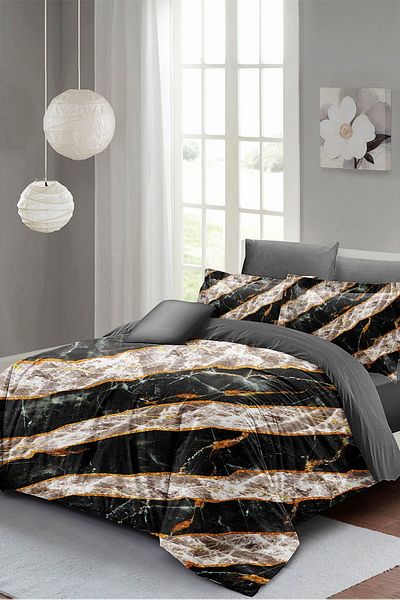 PerlaSera 3D Custom Design Duvet Cover Set - Tightly Woven Cotton Satin, Zebra Marble