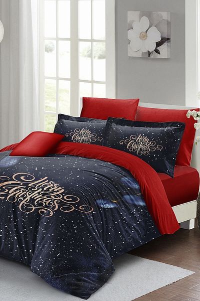 MonoHome New Year's Eve Duvet Cover Set (With Elastic Sheets) Double 100% Cotton Satin Dream Christmas