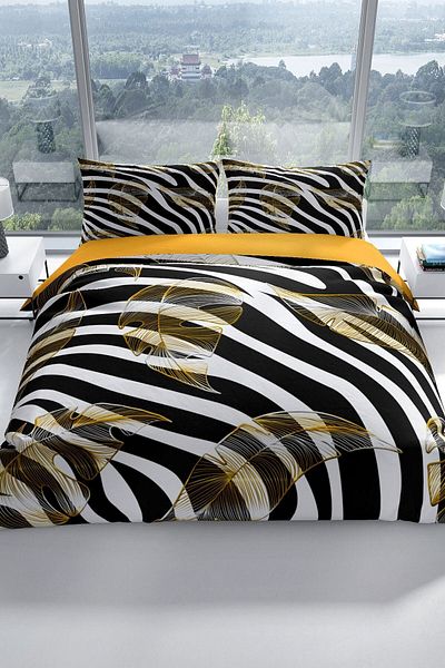 PerlaSera Zebra Feather 3d Cotton Satin Double Duvet Cover Set