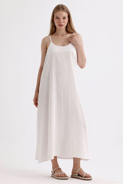 MD trend Wide Cut Loose Linen Summer Dress - Rope Strap