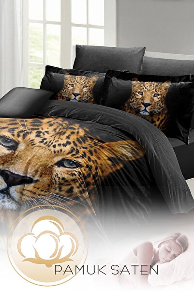 PerlaSera 3D Custom Design Leopard Double Duvet Cover Set - Tightly Woven Cotton Satin