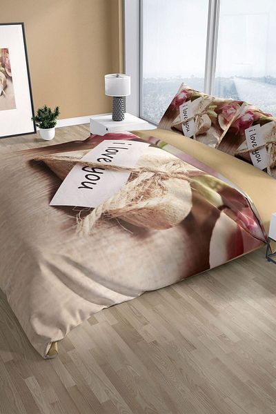 PerlaSera Love You 3d Cotton Satin Double Duvet Cover Set