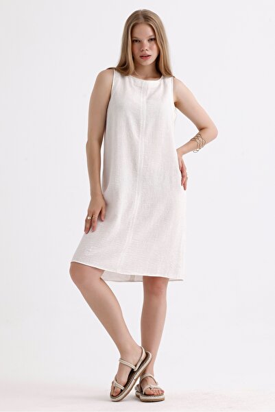 MD trend Linen Bell Dress - Sleeveless, Zippered Back Detail, Summer