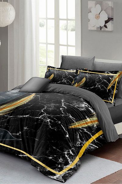 PerlaSera 3D Custom Design - Double Dark Marble Duvet Cover Set, Tight Woven Cotton Satin
