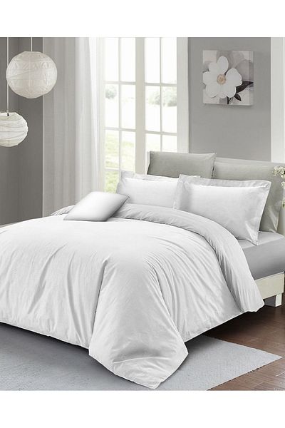 MonoHome Double Duvet Cover Set with Fitted Sheets White Lux Cotton Ranforce