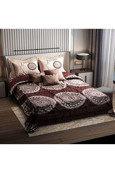 PerlaSera تصميم مخصص ثلاثي الأبعاد - طقم غطاء لحاف مزدوج، ساتان قطني منسوج بشكل محكم، قهوة