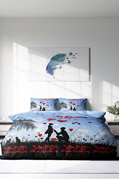 PerlaSera 3D Custom Design - Double Duvet Cover Set, Tightly Woven Cotton Satin, Love Balloon