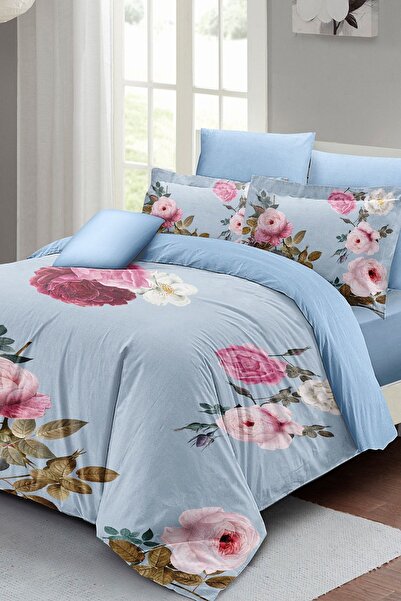 PerlaSera 3D Спеціальний дизайн постільна білизна - Щільна тканина бавовняний сатин, Blue Flower, двоспальне