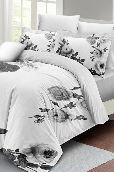 PerlaSera Design personalizat 3D - Set husă pilotă din satin de bumbac dublu, floare albă neagră