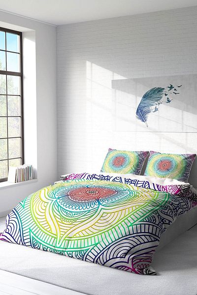 PerlaSera Rainbow Modern 3D Custom Design - Double Duvet Cover Set, Tight Woven Cotton Satin
