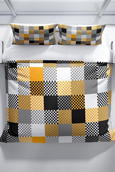 PerlaSera Checkers 3d Cotton Satin Double Duvet Cover Set