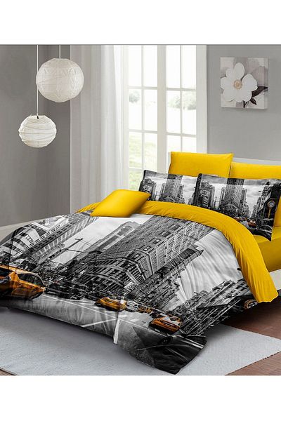 Cattleya Taxi 3D Cotton Satin Double Duvet Cover Set