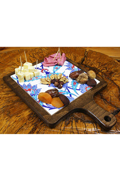 Çini Evi Blue Wooden Presentation Tray with Lotus Motif