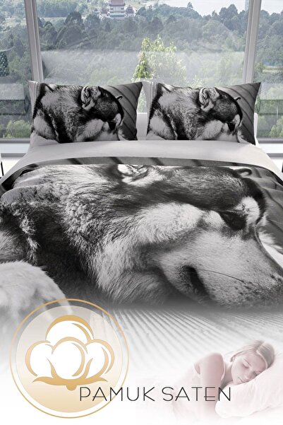 PerlaSera Wolfie 3d Бавовняний сатеневий двоспальний комплект постільної білизни