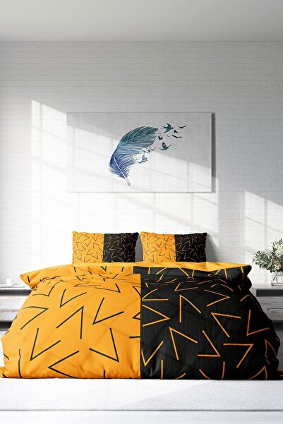 PerlaSera Double Duvet Cover Set Dense Weave Cotton Satin 3D Special Design Gold Symbol