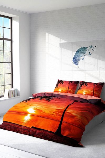 PerlaSera 3D Custom Design - Double Duvet Cover Set, Tight Woven Cotton Satin, Sunset