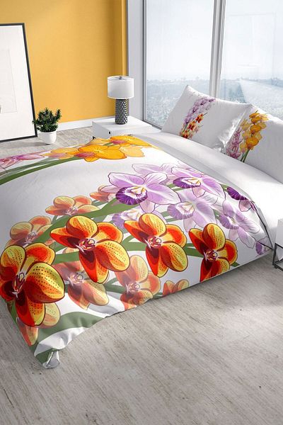 PerlaSera Orchid 3d Cotton Satin Double Duvet Cover Set