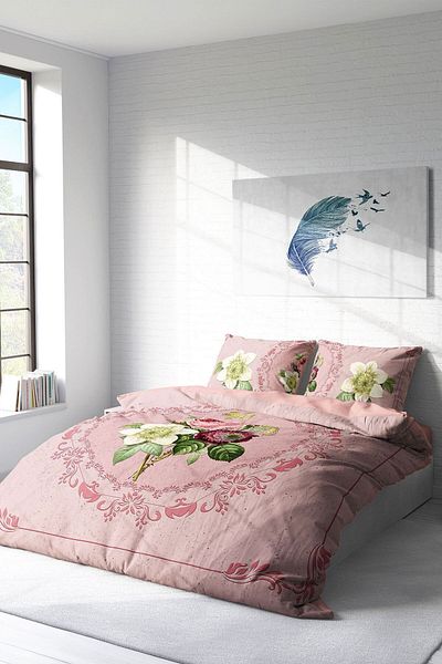 PerlaSera 3D Custom Design - Damask Rose Duvet Cover Set, Tight Woven Cotton Satin, Double