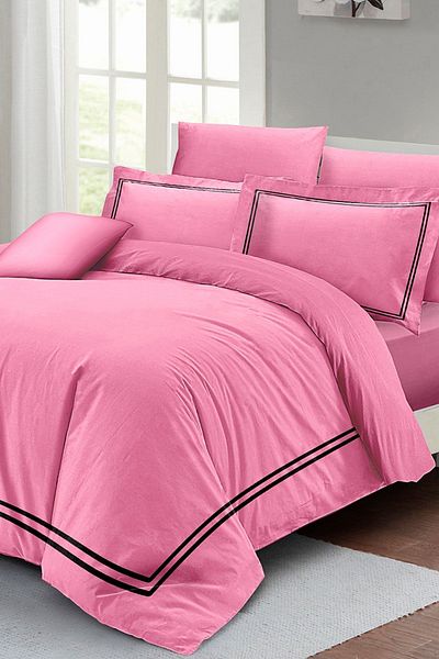 PerlaSera Luxury Pink Double Duvet Cover Set - Tightly Woven Cotton Satin, 3D Custom Design