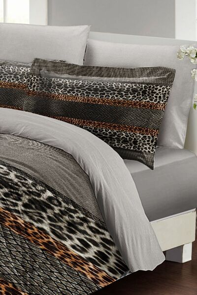 MonoHome Leopard Elastic Sheet 100% Cotton Satin Double Duvet Cover Set Leopard Snake