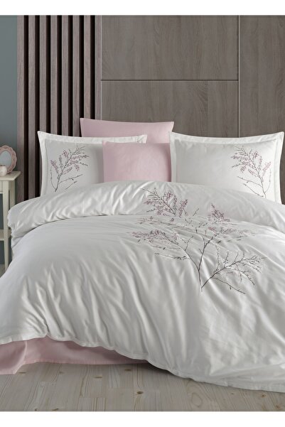 Dantela Blesk Nakışlı Nevresim Takımı - Krem