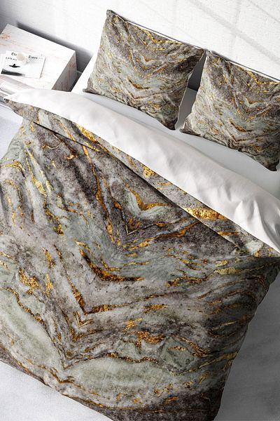 PerlaSera 3D Custom Design - Double Duvet Cover Set, Tightly Woven Cotton Satin, Marble Modern