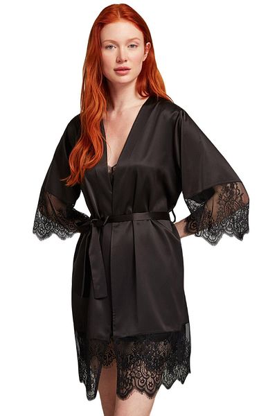 Catherine's Women's Black Lace Dressing Gown Set