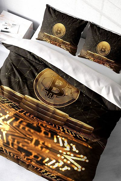 PerlaSera Bitcoin-2 3D Custom Design - Double Duvet Cover Set, Tight Woven Cotton Satin
