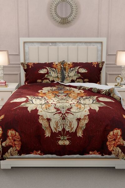 MonoHome 100% Cotton Satin Double Duvet Cover Set with Fitted Sheets Glazed Bouquet