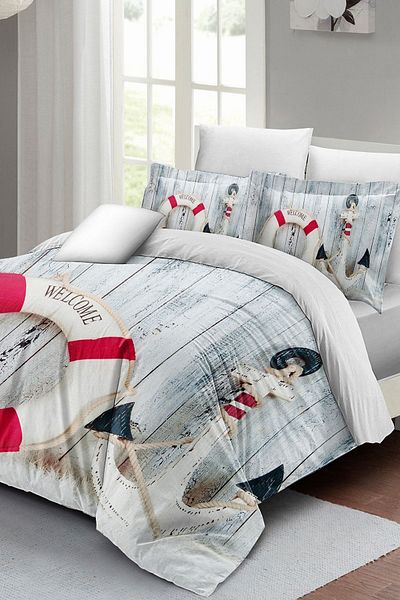 PerlaSera 3D Custom Design - Double Duvet Cover Set, Tightly Woven Cotton Satin Sea Anchor