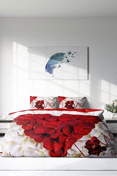 PerlaSera 3D Custom Design - Double Cotton Satin Duvet Cover Set, Heart Rose
