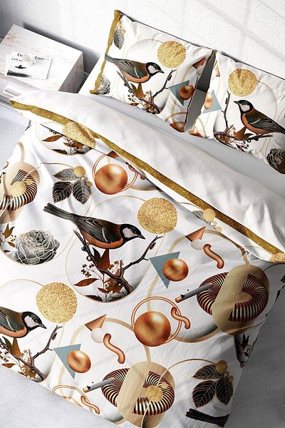 PerlaSera 3D Custom Design - Double Cotton Satin Duvet Cover Set, Bird Circle