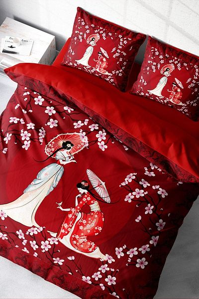 MonoHome Japan Style 3d Cotton Satin Double Duvet Cover Set