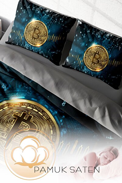 PerlaSera 3D-дизайн з візерунком біткойна - двоспальний комплект постільної білизни, щільно тканий бавовняний сатин