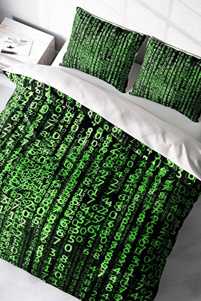 MonoHome The Coder - Double 100% Cotton Satin Duvet Cover Set with Elastic Sheets