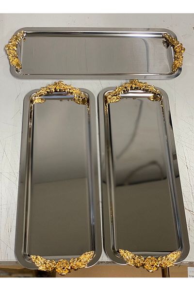 Elzemm store Stainless Steel Rectangular - Presentation and Serving Tray with 6 Handles