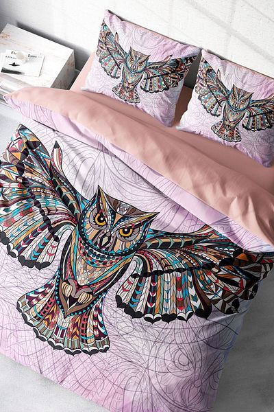 PerlaSera Mr. Owl Natural 3D Custom Design - Double Duvet Cover Set, Tight Woven Cotton Satin