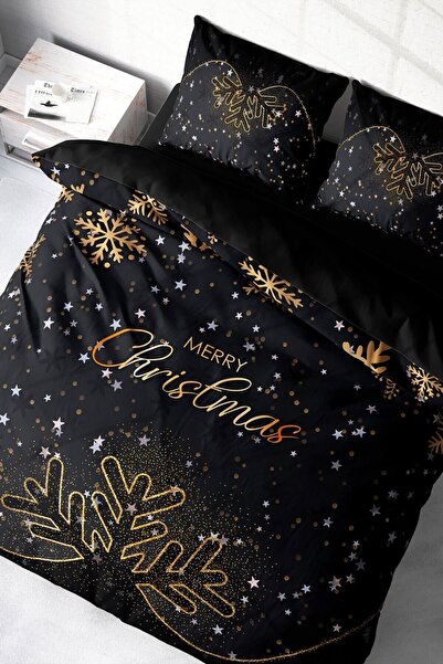 MonoHome Новогодишен комплект спално бельо (с ластик) за двойно легло, 100% п...