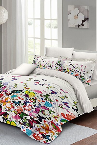 MonoHome Double Duvet Set Custom Woven Cotton Satin Colorfull Butterfly