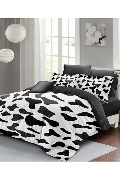 PerlaSera 3D Custom Design - Double Duvet Cover Set, Tightly Woven Cotton Satin, Cow