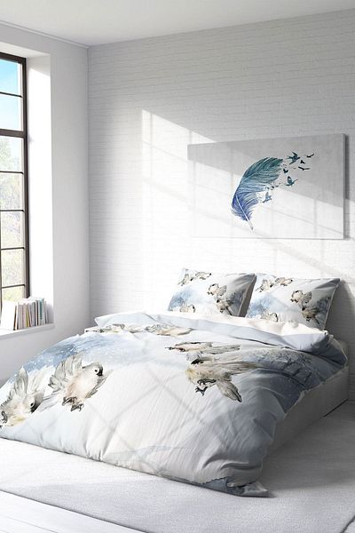 PerlaSera Snow Bird 3D Custom Design - Double Duvet Cover Set, Tight Woven Cotton Satin