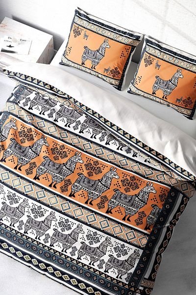 PerlaSera 3D Custom Design - Double Duvet Cover Set, Tightly Woven Cotton Satin, Llama Tattoo