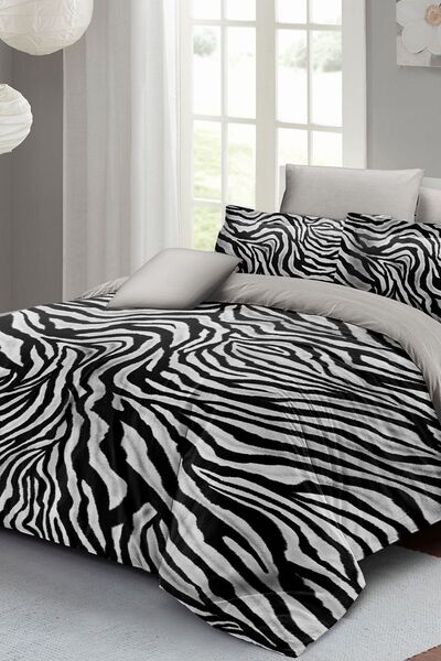 MonoHome Leopard Elastic Sheet 100% Cotton Satin Double Duvet Cover Set Classical Zebra