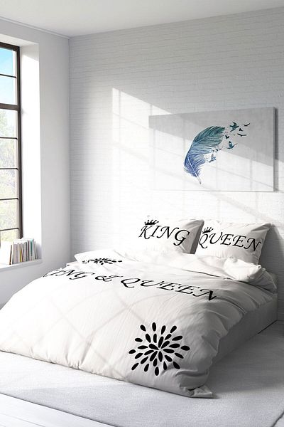 MonoHome 100% Cotton Satin Double Duvet Cover Set with Fitted Sheets White King-Queen